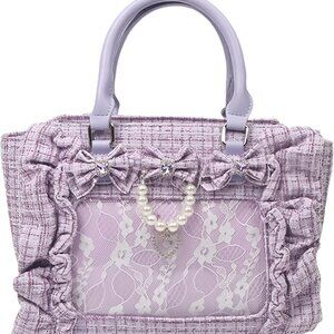 Versatile Purple Ita Bag with Ruffle Bow: Fashionable Crossbody for Girls